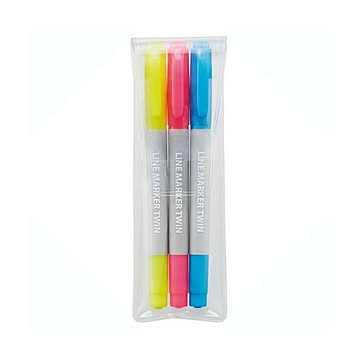 (まとめ) TANOSEE 蛍光マーカーツインタイプ（キャップ式） 3色（各色1本） 1パック  【×50セット】