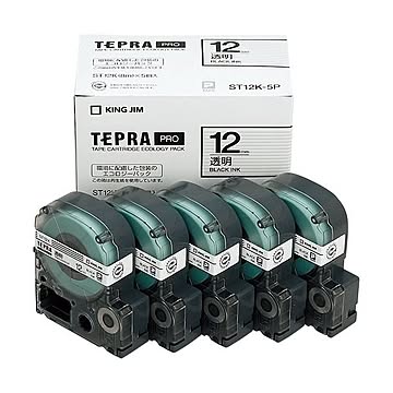 （まとめ） キングジム PROテープ ST12K-5P 透明に黒文字12mm 5個×3セット