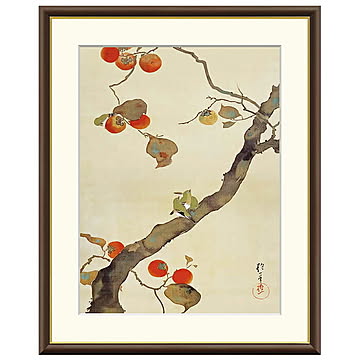 額絵 柿に小禽図 酒井抱一 42x34cm 三幸