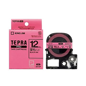 （まとめ） キングジム テプラ PRO テープカートリッジ 12mm 蛍光ピンク／黒文字 SK12P 1個 【×5セット】