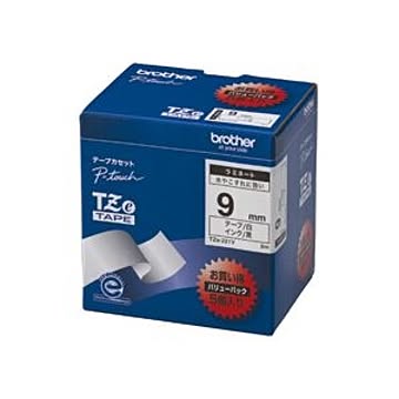 TZeテープ（ラミネートテープ） ピータッチ専用テープ（バリューパック） 白（黒文字） 9mm 5個入