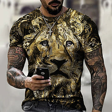 【在庫限り】Tシャツ ライオン 半袖 L 黄色 ゴールド 猛獣 百獣の王 アニマル 顔 平和 シンボル 迫力 病みかわ 韓国ファッション 韓国 オルチャン ゴシック