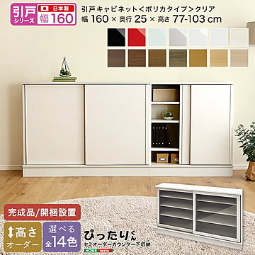 【引戸シリーズ】セミオーダー収納ぴったりくん キャビネット(ポリカタイプ クリア) 幅160cm×奥行25cm 【OG】 完成品 開梱設置 日本製 カウンター 収納 収納 リビング キッチン