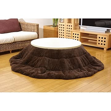 薄掛け こたつ布団 【単品 円形 ブラウン 直径220cm】 省スペース 折りたたみ収納可 肌触り抜群 フィラメント 〔リビング〕