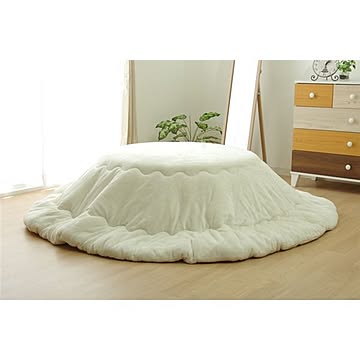 こたつ布団 【単品 円形 無地 アイボリー 直径約225cm】 厚掛タイプ フランネル リバーシブル 抗菌 防臭 〔リビング〕