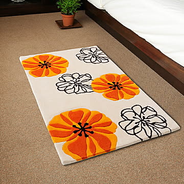 萩原 マリア 洗える玄関マット 花柄 オレンジ 約70×120cm