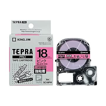 (まとめ) キングジム テプラ PRO テープカートリッジ 強粘着 18mm ピンク／黒文字 SC18PW 1個 【×10セット】