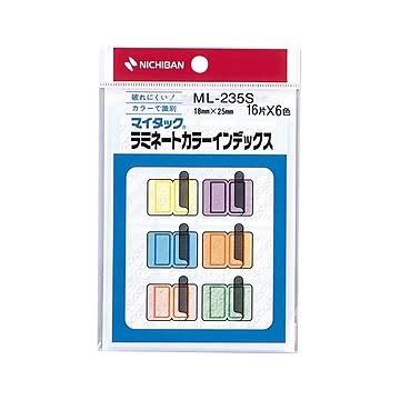 (まとめ) ニチバン マイタック ラミネートカラーインデックス 保護フィルム付 小 18×25mm 6色 ML-235S 1パック(96片：各色16片)  【×100セット】