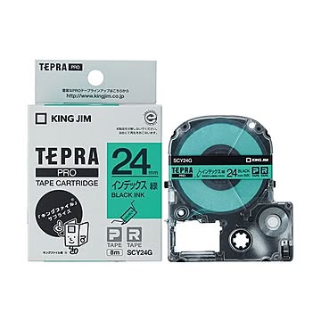 （まとめ）キングジム テプラ PROテープカートリッジ インデックスラベル 24mm 緑/黒文字 SCY24G 1個【×5セット】