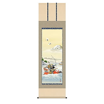 掛け軸 波上武者 石田芳園 54.5x190cm 三幸