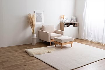 コーデュロイ×天然木の組み合わせが、お部屋に上質感を醸し出す1人掛けコーデュロイソファ1脚+オットマン1脚の2点セット