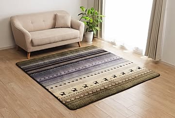 洗える 長方形 ギャベラグ グリーン 約200×250cm 防音 ホットカーペット対応