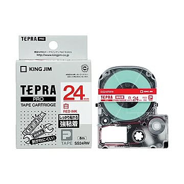 (まとめ) キングジム テプラ PRO テープカートリッジ 強粘着 24mm 白／赤文字 SS24RW 1個 【×10セット】