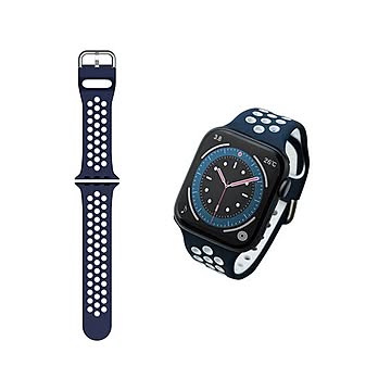 エレコム Apple Watchアップルウォッチ用 シリコンバンド 45mm 44mm 42mm 軽量 スポーツ 通気穴付 ネイビー×ホワイト AW-44BDSCNNV Apple Watch別売