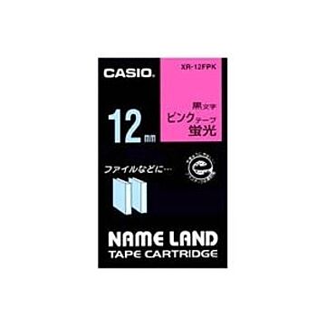 （まとめ）カシオ CASIO 蛍光テープ XR-12FPK 桃に黒文字 12mm×5セット