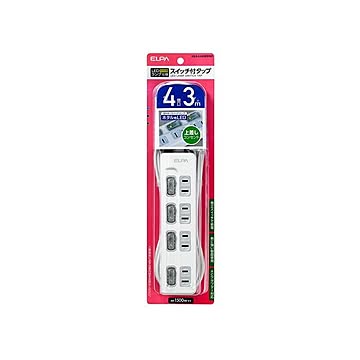 （まとめ） ELPA スイッチ付タップ LEDランプ 上挿し 4個口 3m WLS-LU43EB（W） 【×5セット】