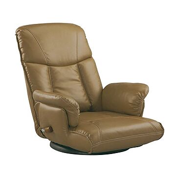 楓 日本製 ハイバック座椅子 幅62cm 合皮 肘付き 13段リクライニング 360度回転 ブラウン