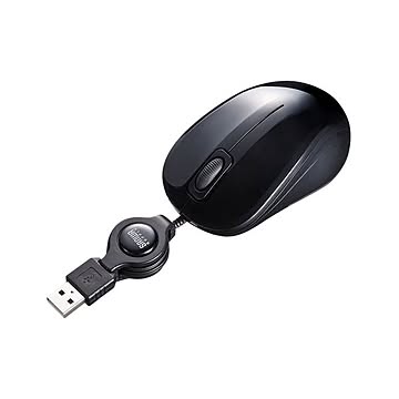 （まとめ）サンワサプライ 静音ケーブル巻取りブルーLEDマウス（ブラック） MA-BLMA8BK×3セット