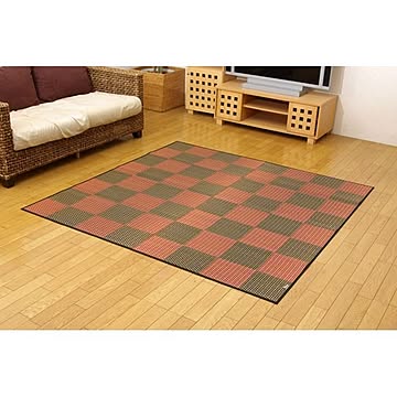 純国産 い草花ござカーペット 『銀河』 レッド（赤） 江戸間