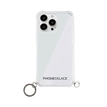 PHONECKLACE ストラップ用リング付きクリアケース for iPhone 13 Pro Max ガンブラックチャーム PN21617i13PMBK
