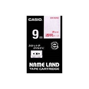（まとめ）カシオ CASIO 透明テープ XR-9XRD 透明に赤文字 9mm×5セット