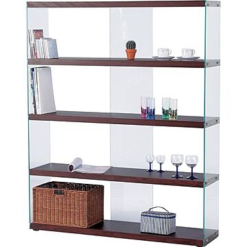 収納棚 リビング収納 幅122cm ブラウン 強化ガラス使用 ワイドグラス オープンシェルフ リビング 店舗 インテリア家具