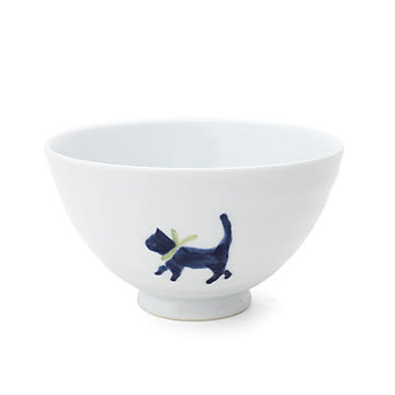 藍花 気まま猫 飯碗