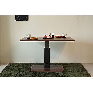 昇降式ダイニングテーブル 木製 120cm×80cm 長方形 無段階調節可 ブラウン