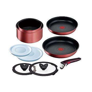 T-fal ティファール フライパン セット 9点セット IH対応 L38392 インジニオ・ネオ IHルージュ・アンリミテッド セット9 ガラス蓋 ガス火 取っ手が取れる コンパクト 収納