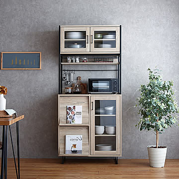 Selva ガラス扉付きキッチンボード ナチュラル m11208