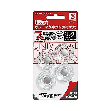 (まとめ) コクヨ 超強力カラーマグネット(ネオマグ) 直径30×高さ7mm 透明 マク-1030NT 1箱(4個)  【×30セット】