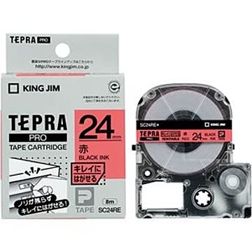 （まとめ） キングジム テプラ PRO テープカートリッジ キレイにはがせるラベル 24mm 赤／黒文字 SC24RE 1個 【×4セット】