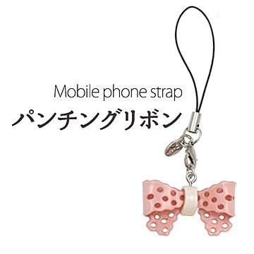 【10個セット】携帯ストラップ パンチングリボン（ピーチ）