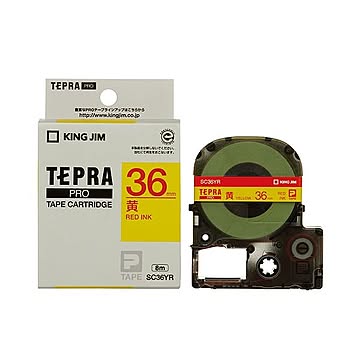 (まとめ) キングジム テプラ PRO テープカートリッジ パステル 36mm 黄／赤文字 SC36YR 1個 【×5セット】