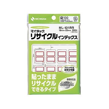 （まとめ） ニチバン マイタックリサイクルインデックス 小 18×25mm 赤枠 ML-131RR1セット（3520片：352片×10パック） ×5セット