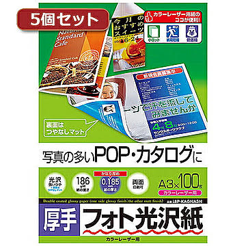 5個セットサンワサプライ カラーレーザー用フォト光沢紙・厚手 LBP-KAGNA3NX5 管理No. 4589452980055