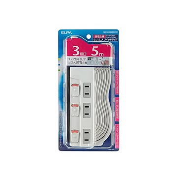 （まとめ） ELPA スイッチ付タップ ランプレス 3個口 5m WLS-U35EB（W） 【×5セット】
