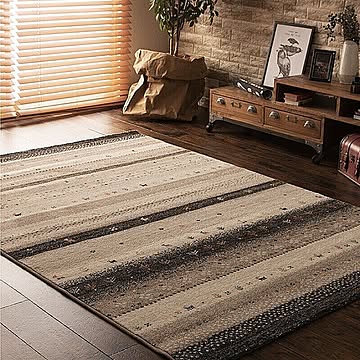 萩原 インフィニティ レーヴ ブラック ウィルトン織りギャッベ風 ラグ 約160×230cm