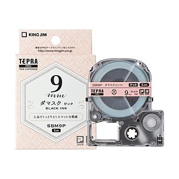 （まとめ）キングジム テプラ PROテープカートリッジ マットラベル 模様 9mm ダマスク(ピンク)/黒文字 SBM9P 1個【×5セット】
