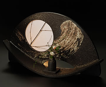 特大 信楽焼 扇型刷毛目あかり ＜室内用＞