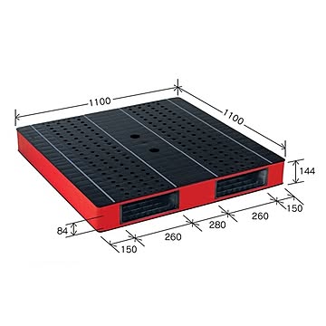 岐阜プラスチック工業 カラープラスチックパレット HB-R2・1111SC ブラック／レッド 両面使用 1100×1100mm 自動倉庫対応【代引不可】