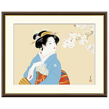 額絵 花下美人 上村松園 42x34cm 三幸