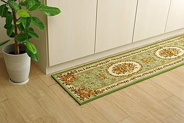 花柄撥水速乾キッチンマット ナイロン製 約44×120cm グリーン