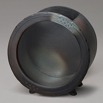 信楽焼 黒釉丸水槽（大）