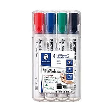 （まとめ）ステッドラー ルモカラーホワイトボードマーカー 角芯 4色（各色 1本）351 B WP4 1パック【×20セット】