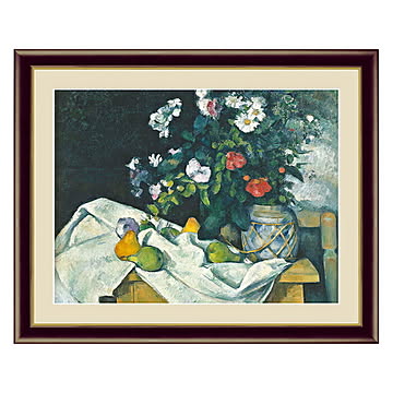 アート 額絵 花と果物のある静物 セザンヌ 本紙サイズ F4(約31x23cm) 額サイズ 42x34cm 三幸