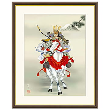 額絵 白馬武者 長江桂舟 42x34cm 三幸