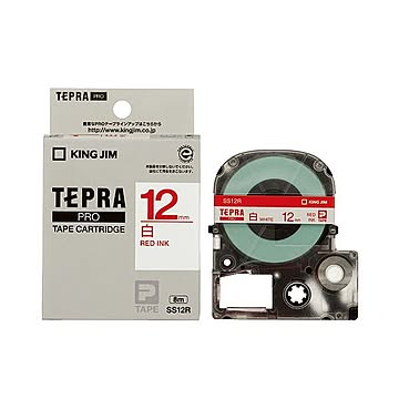 (まとめ) キングジム テプラ PRO テープカートリッジ 12mm 白／赤文字 SS12R 1個 【×10セット】