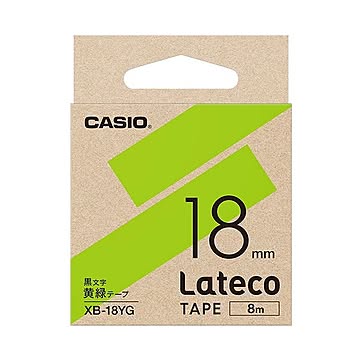 （まとめ）カシオ ラテコ 詰替用テープ18mm×8m 黄緑/黒文字 XB-18YG 1個【×5セット】
