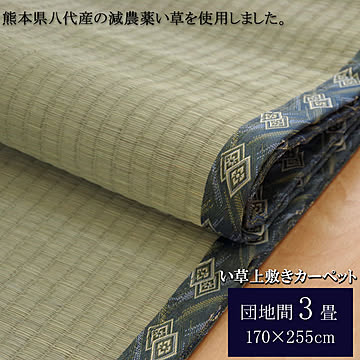 熊本県八代産い草使用 減農薬栽培 糸引織上敷きカーペット 西陣 約170×255cm 3畳